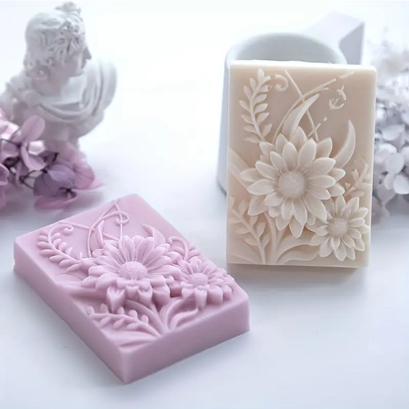 Soap Making Additives - Cetakan Silikon Sabun Persegi Bunga 3D